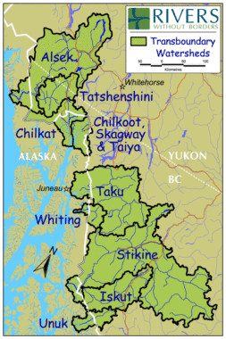 A map of the Tulsequah and Taku Rivers watershed from Rivers Without Borders.