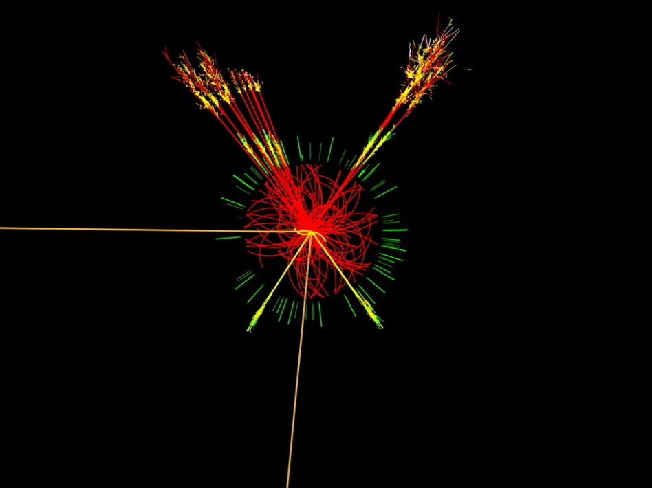 Higgs Boson This is what researchers at the ATLAS detector at the Large Hadron Collider expect a Higgs boson to look like. The Higgs boson is the subatomic particle that scientists say gives everything in the universe mass. ATLAS Experiment/CERN