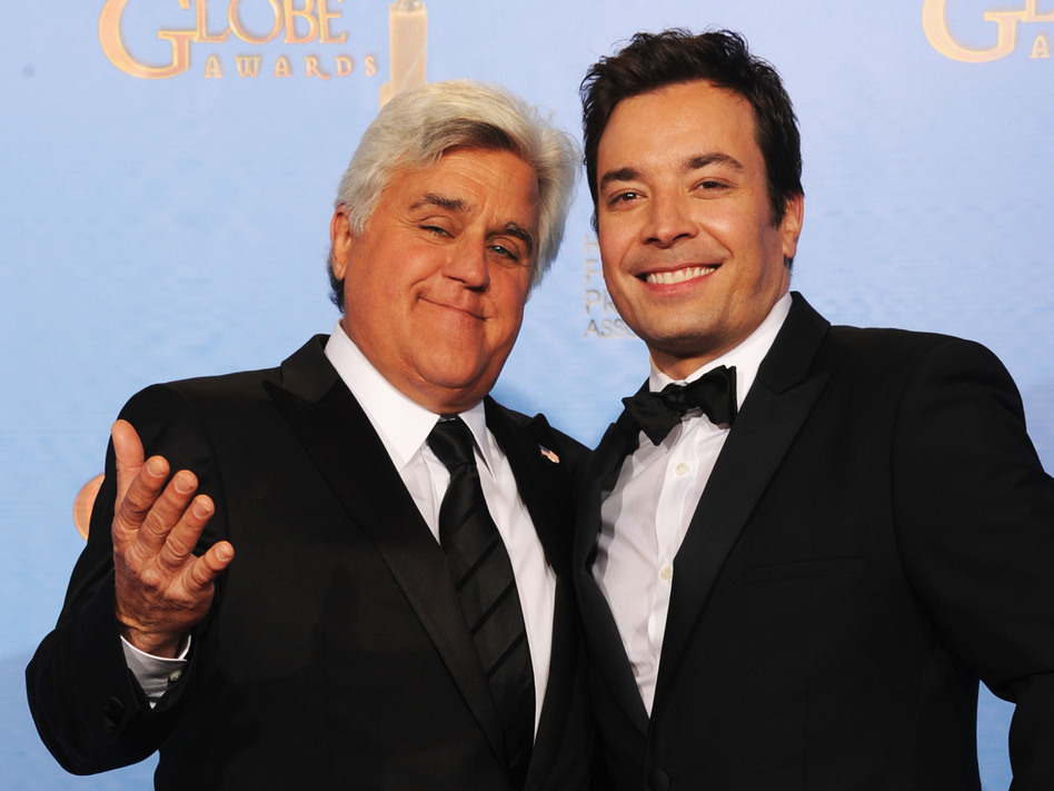 Jay Leno (left) and Jimmy Fallon at the Golden Globe Awards in January. Next year, Fallon will be taking Leno's place on The Tonight Show, NBC says. Kevin Winter/Getty Images Jay Leno (left) and Jimmy Fallon at the Golden Globe Awards in January. Next year, Fallon will be taking Leno's place on The Tonight Show, NBC says. Kevin Winter/Getty Images