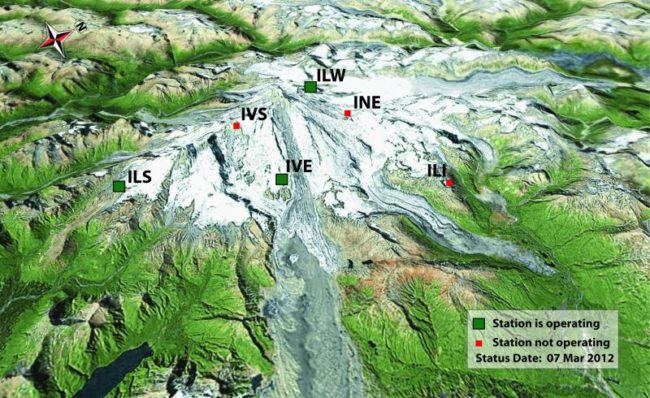 Location of seismic stations near Iliamna volcano in March 2012.