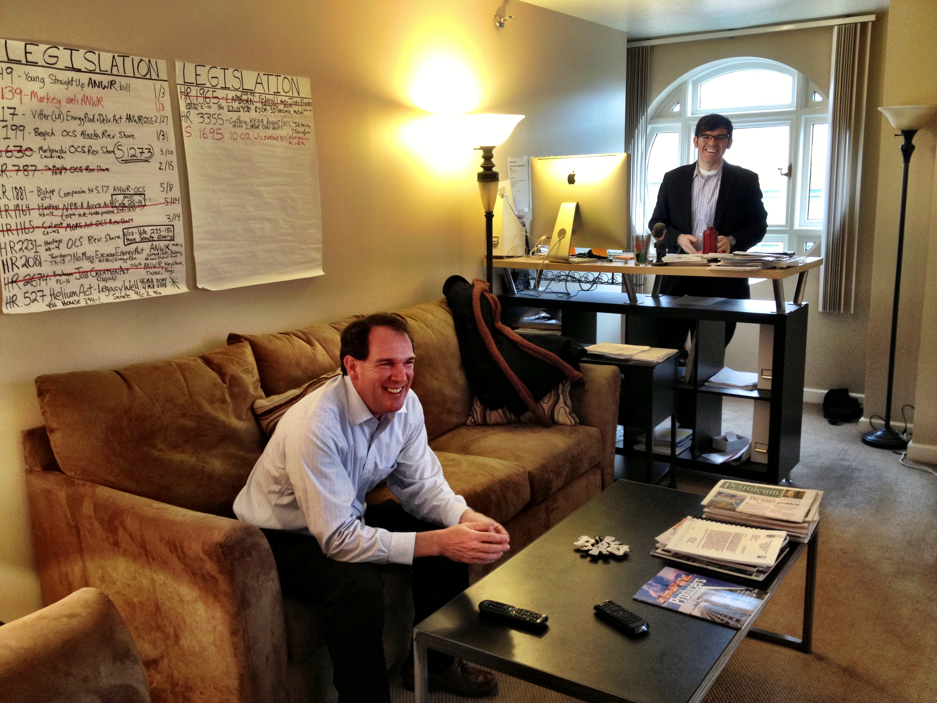 ANWR_DC Adrian Herrera (seated) and Michael Shively, at Arctic Power’s office in Washington, D.C.