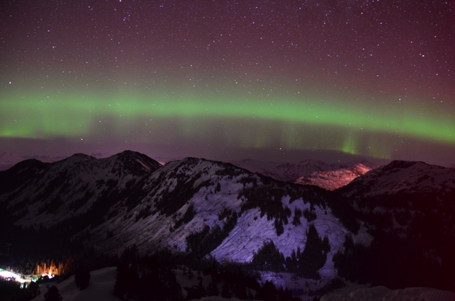 Northern Lights photographed from near the top of the Eaglecrest Ski Area on Feb. 27, 2014. (Photo courtesy of Sarah Cannard, Eaglecrest Ski Area)