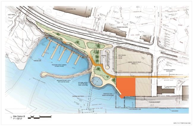 Preliminary design drawing of a proposed development at the subport lot in Juneau. Image courtesy Paul Voelckers.