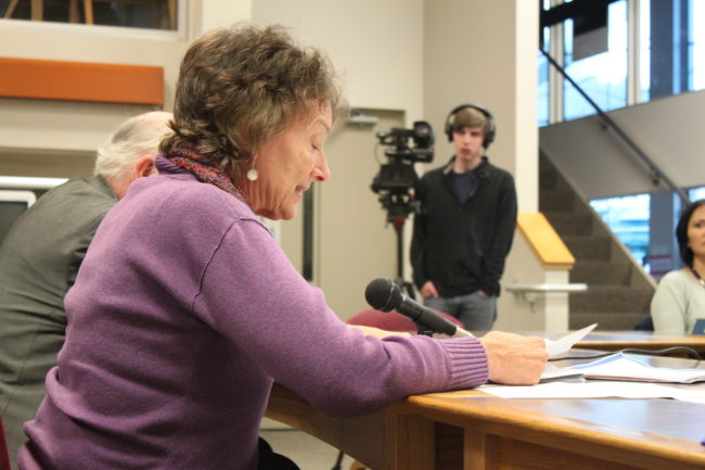 Retired teacher Patty Winegar said keeping class sizes small is critical. Despite her testimony and others similar, the board approved the administration's budget which increase class size. (Photo by Lisa Phu/KTOO)