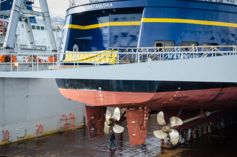 The Matanuska sits in drydock for maintenance.
