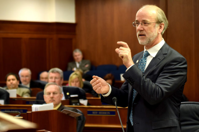 Sen. Hollis French addresses a joint session of the Alaska Legislature during debate about confirmations of the governor's appointeesto the Alaska Gasline Board, April 17, 2014. (Photo by Skip Gray/Gavel Alaska)