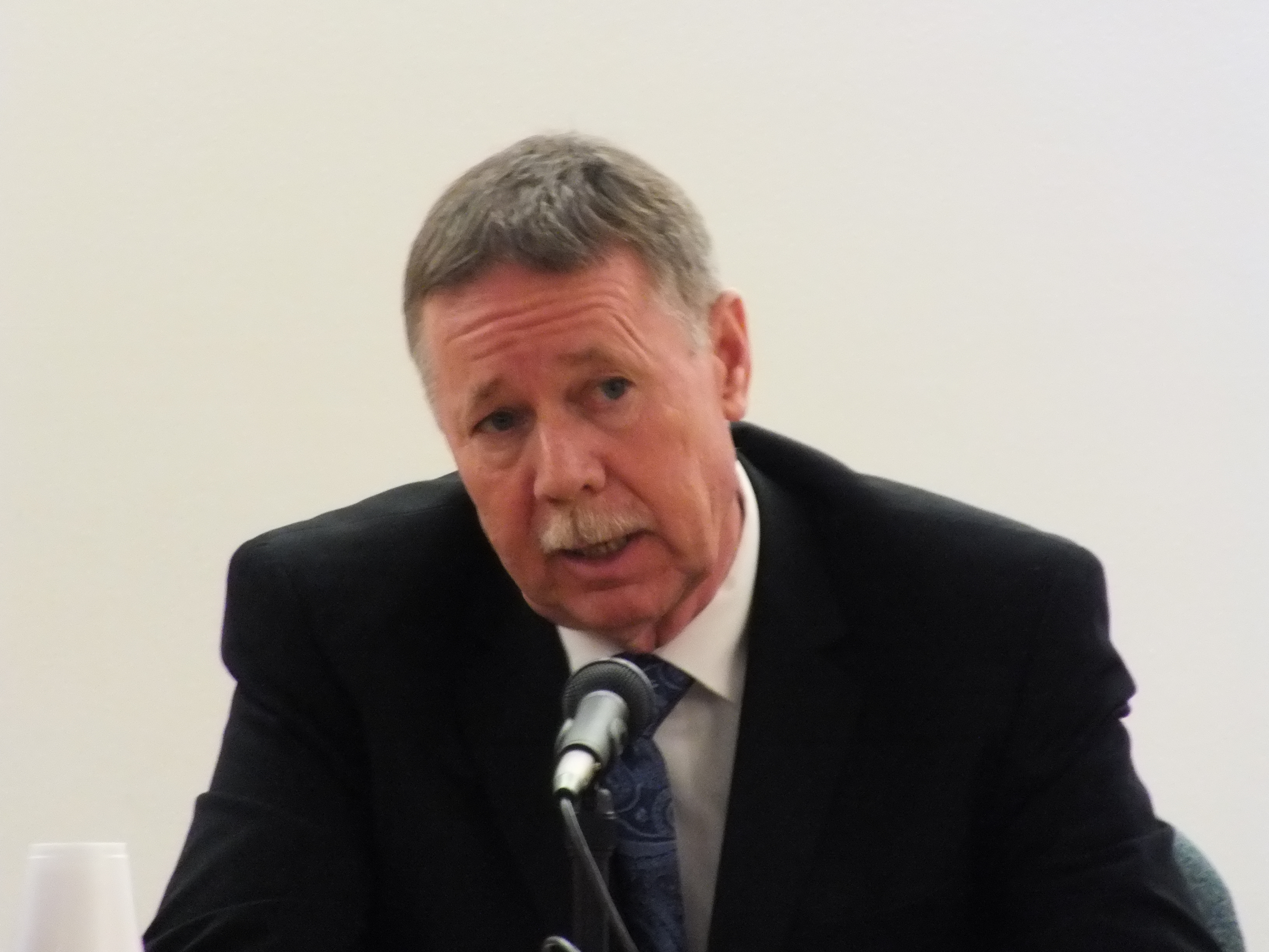 Retired Detective Sgt. Patrick Walsh answers questions from the prosecution during Wednesday's session of the Robert Kowalski homicide trial. (Photo by Matt Miller/KTOO)