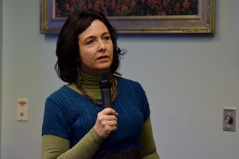 Rep. Shelley Hughes speaks at a legislative “Lunch and Learn”, March 12, 2014. (Photo by Skip Gray/Gavel Alaska.)