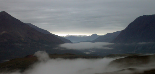The Nenana River flows northward, though the Alaska Range, when it seems it should flow south. (Photo by Ned Rozell)