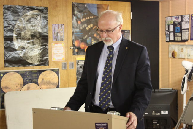 During a press conference Wednesday, superintendent Mark Miller says seven high school seniors paddled six incoming freshmen. (Photo by Lisa Phu/KTOO)