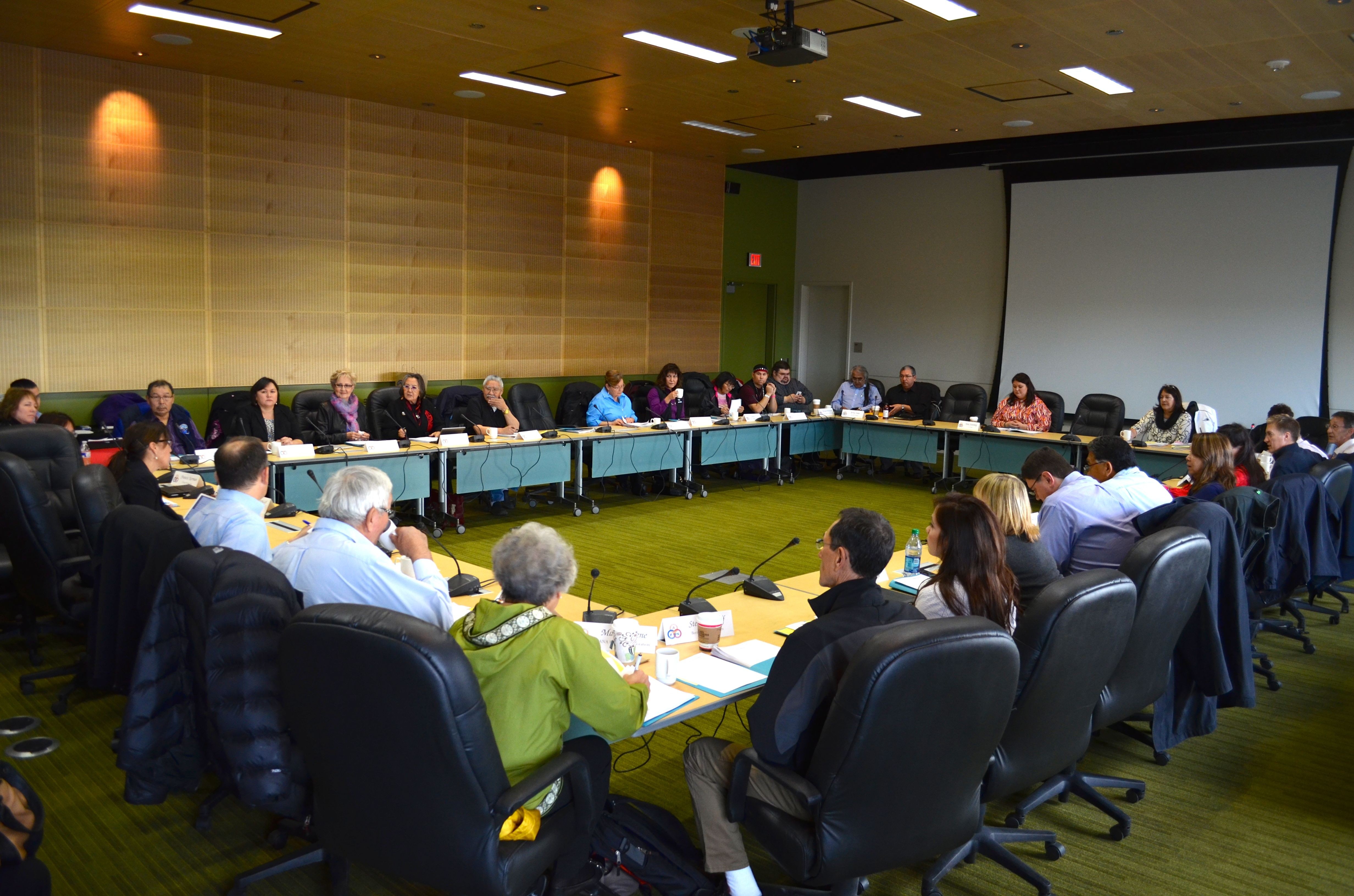 The Alaska Federation of Natives Board of Directors met Tuesday to finalize resolutions that will be voted on by delegates Saturday. (Photo by Jennifer Canfield/KTOO)