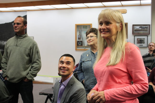 When she arrived at city hall, Maria Gladziszewski says she was surprised to see she was leading in unofficial election results. (Photo by Lisa Phu/KTOO)
