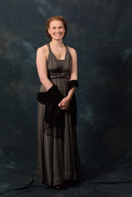Anna Kate Williams. Williams' dress , borrowed from a friend, is convertible. The top can be wrapped in many different ways.  (Photo by Skip Gray/KTOO)