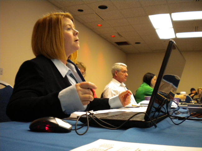 Alcohol Beverage Control Board director Cynthia Franklin meets with her board members on Thursday in Centennial Hall. She discussed problems she foresees in how the state will execute legalized marijuana. (Photo by Kevin Reagan/ KTOO)