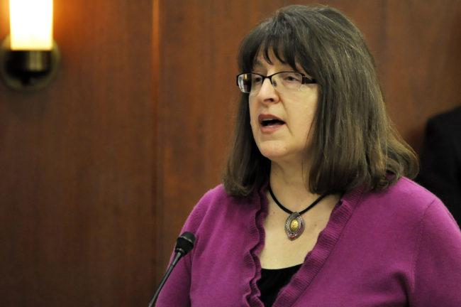 Rep. Harriet Drummond addresses the Alaska House of Representatives, Feb. 14, 2014. (Photo by Skip Gray/Gavel Alaska)