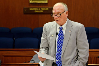 Rep. Steve Thompson addresses the Alaska House of Representatives, March 26, 2014. (Photo by Skip Gray/Gavel Alaska)