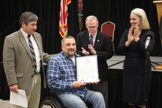 Joe Tompkins says he's happy to be recognized for his work. Besides skiing, Tompkins coaches high school baseball. (Photo by Lisa Phu/KTOO)