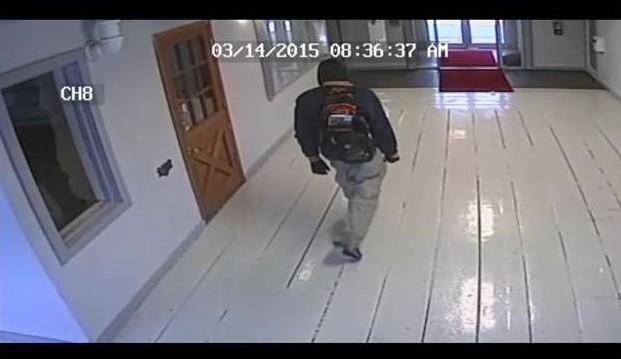 Video surveillance footage from the hallway outside Pel Meni was provided to Juneau Police Department on March 23. (Image courtesy Juneau Police Department)