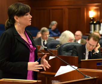 Rep. Charisse Millett, R-Anchorage, wraps up debate on House Bill 44, also known as "Erin's Law," in the Alaska House of Representatives on Saturday. (Photo by Skip Gray/360 North)