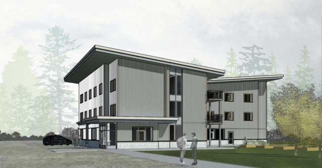 This concept drawing by MRV Architects shows the proposed Housing First project in Juneau. The facility would be built in Lemon Creek on land contributed by Tlingit-Haida Regional Housing Authority.