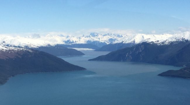 A catamaran will bring tourists from downtown Juneau to a hover base staged in the lower Taku Inlet. Hovercrafts will travel from there to the glacier. (Photo by Lisa Phu/KTOO)