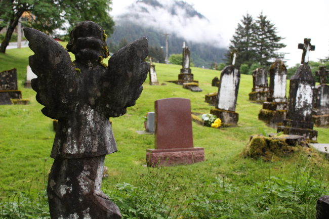 The Evergreen Cemetery is split up into different sections.  This is the "Serbian" part of the grounds. (Photo by Elizabeth Jenkins/KTOO) 
