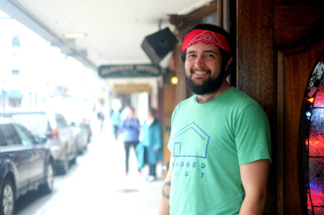 KXLL DJ  Conor Lendrum on South Franklin Street. (Photo by Annie Bartholomew/KTOO)