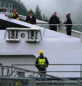 The fast ferry Fairweather docks in Sitka. It will be tied up this fall. (Photo by Ed Schoenfeld/CoastAlaska News)