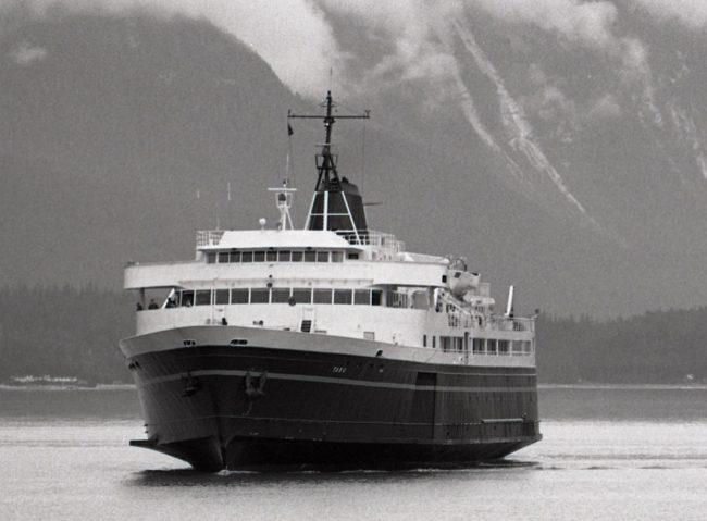 The ferry Taku sails into Juneau's Auke Bay terminal. It's tied up for the year, affecting Ketchikan seafood processors. (Photo by LCGS Russ)