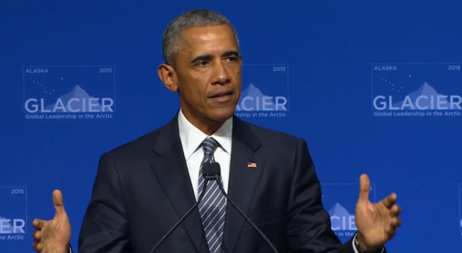 President Barack Obama addressed the GLACIER conference in Anchorage Monday. (Screenshot)