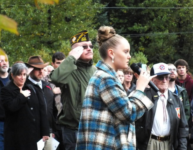 Abigail Zahasky sings the National Anthem (Photo by Matt Miller/KTOO)