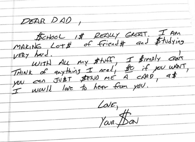 Hand-written letters like this one are read and shown on a screen. (Image courtesy of Letters Aloud)