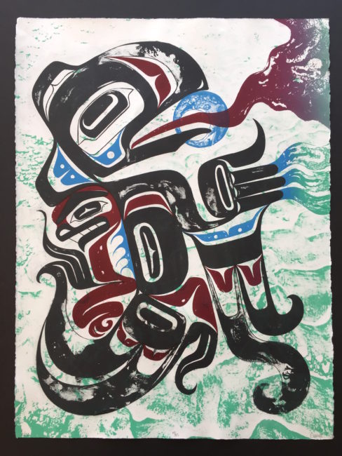 Crystal Worl worked with printmaker Jeff Sipple to produce "Héen." (Image courtesy Crystal Worl)