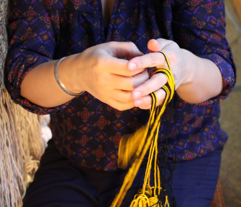 Lily Hope dyed the yellow yarn herself. She was worried about it coming out orange, but it turned into the perfect "Chilkat yellow." 