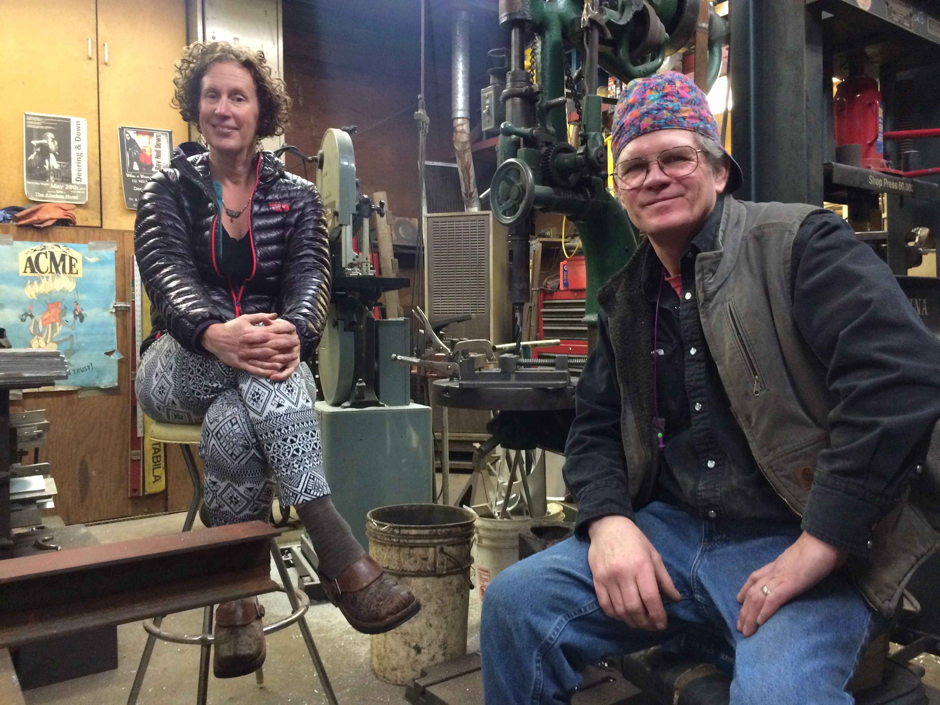MK MacNaughton and Sherman Johnson in his shop. Photo by Scott Burton/KTOO)