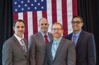 Dave Manning (left) and three other military veterans who will be in the new program’s first class. (Photo by Brian Strickland/UNC Health Care)