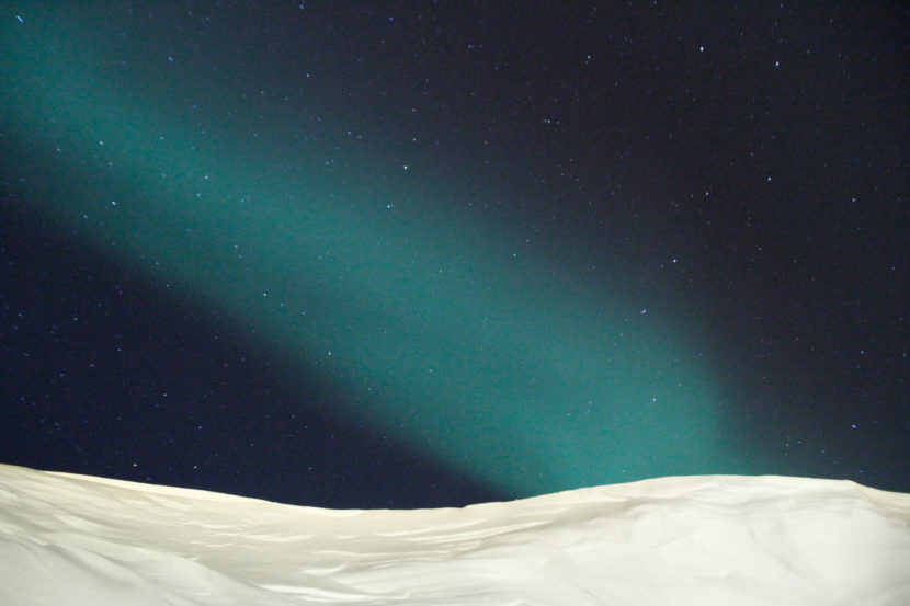 The Northern Lights over the town of Ittoqqortoormiit, Greenland — about 400 miles north of the Arctic Circle. Rebecca Hersher/NPR