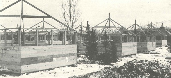 Camp construction at Fort Richardson, 1942. (Photo courtesy of Dr. Morgan Blanchard, Northern Land Use Research Alaska)