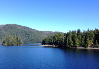 A portion of the Tongass National Forest along Peril Strait is seen from the ferry Chenega in Sept. 3, 2015. (Photo by Ed Schoenfeld/CoastAlaska News)
