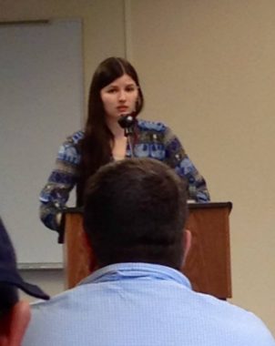 Heather Burge in the 13th Annual Oratory Event. (Photo courtesy Kolene James)