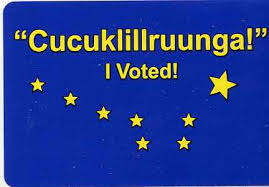 “I voted,” in Yugtun and English. (Screenshot courtesy of KYUK)