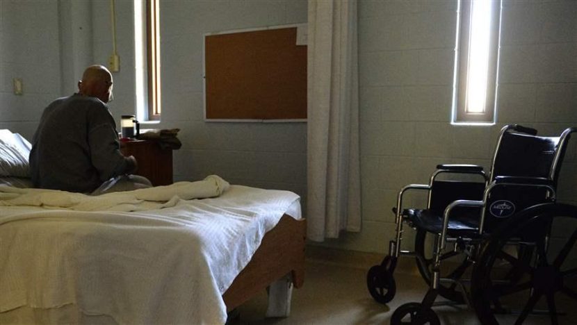 A patient in the medical wing of the Kentucky State Reformatory in LaGrange. As the elderly population in state prisons keeps climbing, correctional systems are adding more services geared toward aging inmates, including hospice services and assisted living units. AP