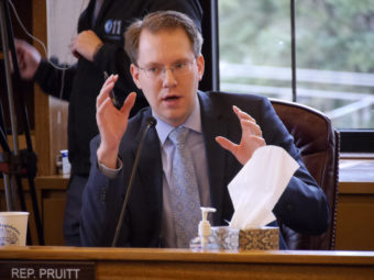 Rep. Lance Pruitt, R-Anchorage, during discussions about the state operating budget shortly before it was passed out of the House Finance Committee, March 9, 2016. (Photo by Skip Gray/360 North)