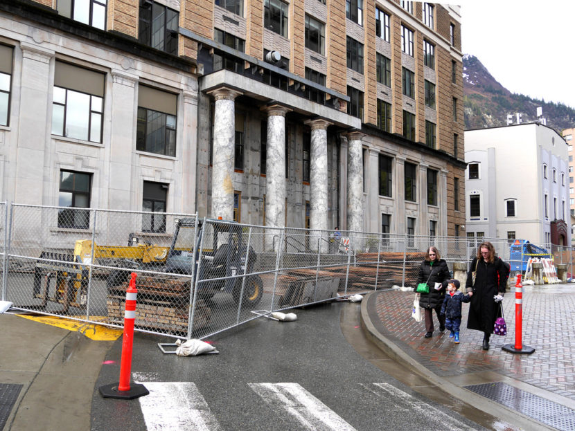 The street in front of the state Capitol was barricaded April 18, 2016, hours after the scheduled end of the regular legislative session. The street and the main entrance to the building were closed for planned renovations to the exterior of the building. (Photo by Skip Gray/360 North)