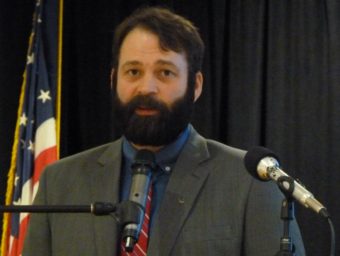 Bryce Dahlstrom of Viking Lumber tells the Southeast Conference about how his mill may close March 15. (Photo by Ed Schoenfeld/CoastAlaska News)