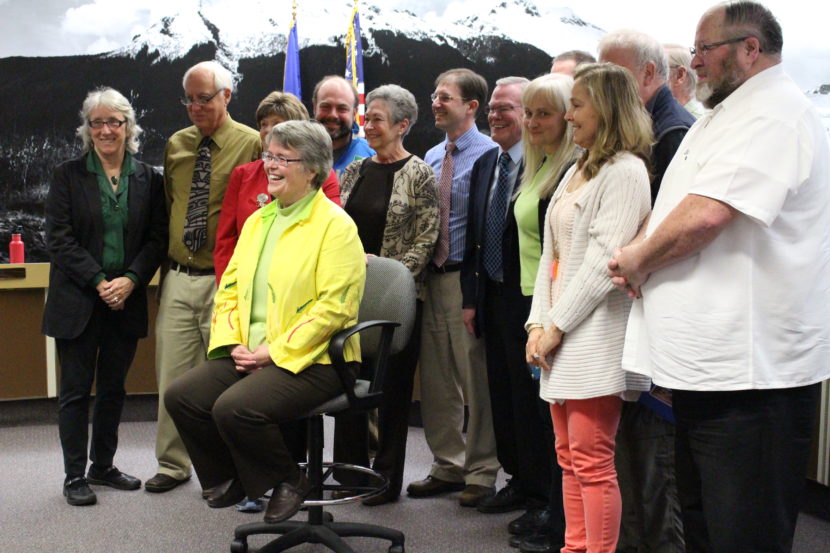 Five former Juneau mayor's attended Monday's event. (Photo by Elizabeth Jenkins/KTOO) 