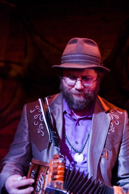A photo of Sergei Morosan performing with the North Country Cajun Club at The Red Dog Saloon. (Photo By Annie Bartholomew/KTOO)