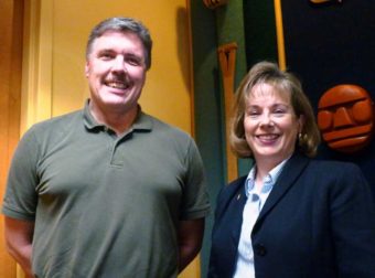 Tongass Forest Supervisor Earl Stewart and Alaska Regional Forester Beth Pendleton discuss the timber industry at Forest Service Alaska headquarters in Juneau. (Photo by Ed Schoenfeld/CoastAlaska News)
