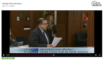 Sen. Lyman Hoffman, D-Bethel, speaks in support of Senate Bill 196 on April 13 in this screenshot from the Gavel archive.