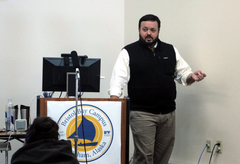 Dillingham attorney Jurgen Jensen discussed "Maintenance and Cure under Maritime Law" at the Business of Fish conference, May 6, 2016. (Photo by Hannah Colton/KDLG)